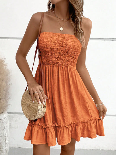 Chic Solid Ruffle Hem Tube Dress for Effortless Elegance