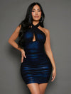 Sparkling Seduction: Halter Neck Metallic Bodycon Dress