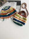 Rainbow Striped Knitting Hat & Bag Set: Vintage Crochet Fisherman Style