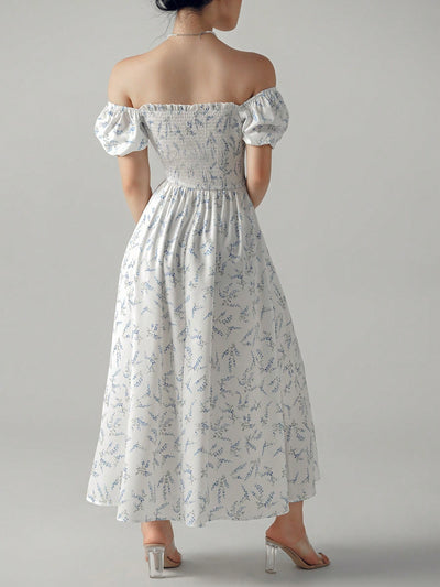 Chic Unity Ditsy Floral Print Puff Sleeve Dress with Knot Front Detail