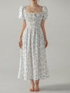 Chic Unity Ditsy Floral Print Puff Sleeve Dress with Knot Front Detail