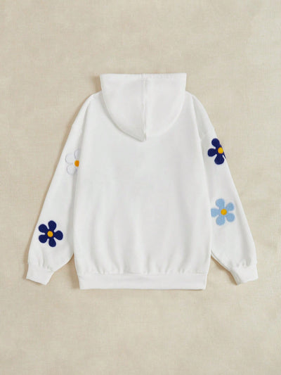 Cozy Floral Patched Hoodie with Kangaroo Pocket - A Must-Have for Easy, Everyday Style