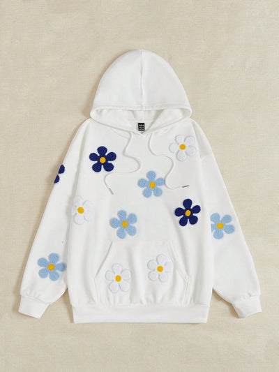 Cozy Floral Patched Hoodie with Kangaroo Pocket - A Must-Have for Easy, Everyday Style