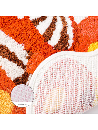 Cozy Mushroom Girl Bathroom Mat: Soft & Absorbent Orange Irregular Shape Entrance Mat