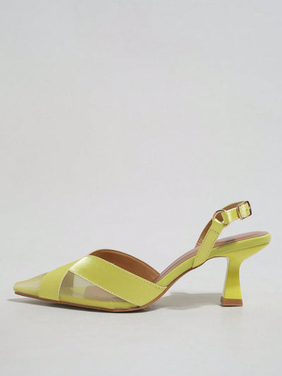 Chic Minimalist Sheer Mesh Open-Toe Heels with Satin Cross Straps – Perfect for Summer Outings