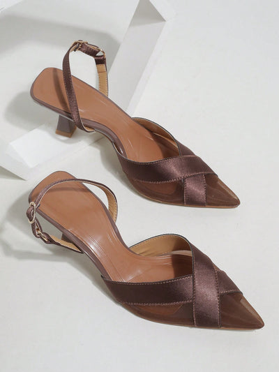 Chic Minimalist Sheer Mesh Open-Toe Heels with Satin Cross Straps – Perfect for Summer Outings