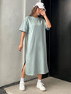 Mint Green Drop Shoulder Tee Dress with Split Hem