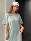 Mint Green Drop Shoulder Tee Dress with Split Hem