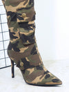 Camouflage Chic: Pointed Toe Stiletto Heeled Boots