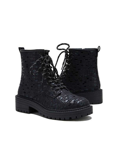 Sparkle in Style: Glitter Combat Boots with Chunky Heel