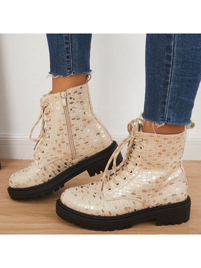 Sparkle in Style: Glitter Combat Boots with Chunky Heel