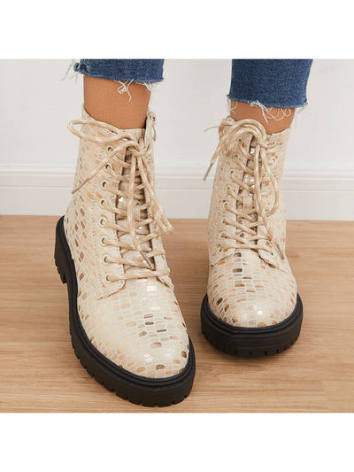 Sparkle in Style: Glitter Combat Boots with Chunky Heel