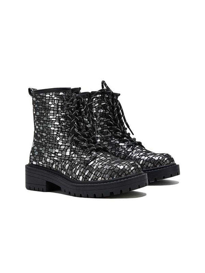 Sparkle in Style: Glitter Combat Boots with Chunky Heel