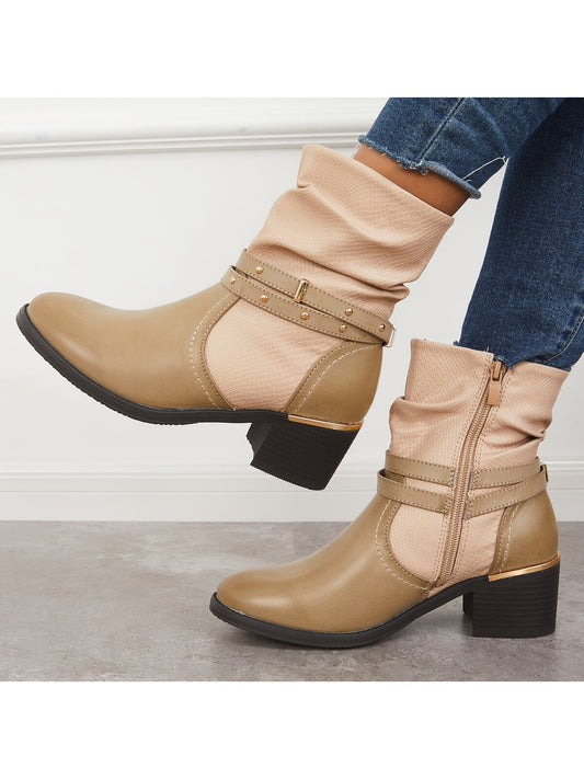 Vintage Vibes: Women's Retro Western Ankle Boots with Chunky Low Heel Cowboy Booties