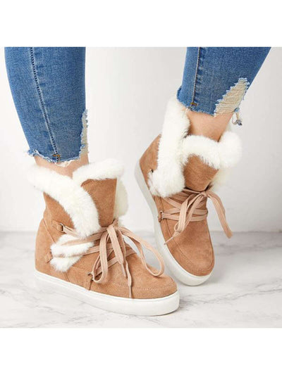 Winter Chic: Lace-Up Hidden Wedge Boots with Fur Lining