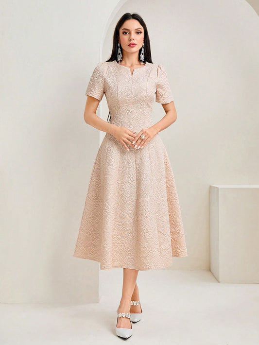 Update your wardrobe with our Elegant and Chic Notched Neckline A-line Dress. This timeless piece features a flattering A-line silhouette and a unique notched neckline for a touch of sophistication. Made with high-quality materials, this dress will elevate your style while providing all-day comfort.