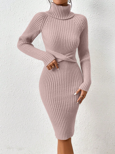 Chic & Cozy: Twist-Front Raglan Sleeve Sweater Dress