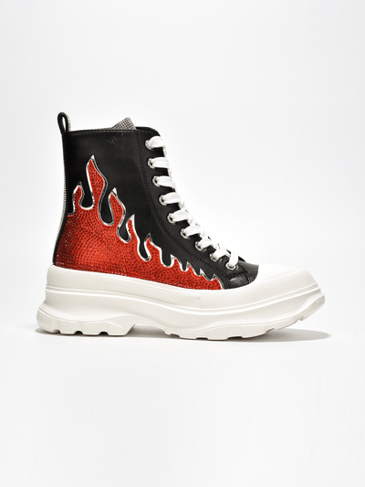 Rhinestone Flame High Top Lug Sneakers: Sparkle and Shine in Style!