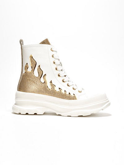 Fire Up Your Look with Cammie Rhinestone Flame High Top Lug Sneakers