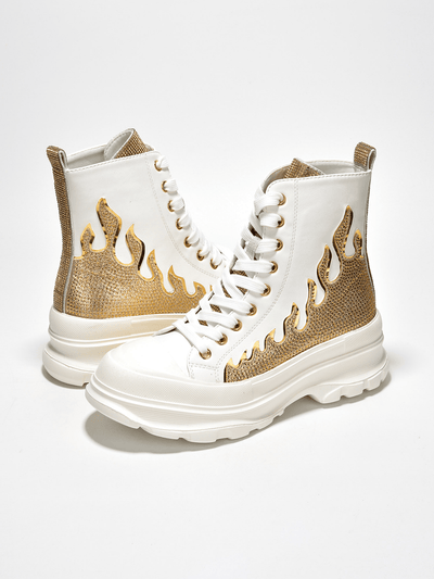 Fire Up Your Look with Cammie Rhinestone Flame High Top Lug Sneakers