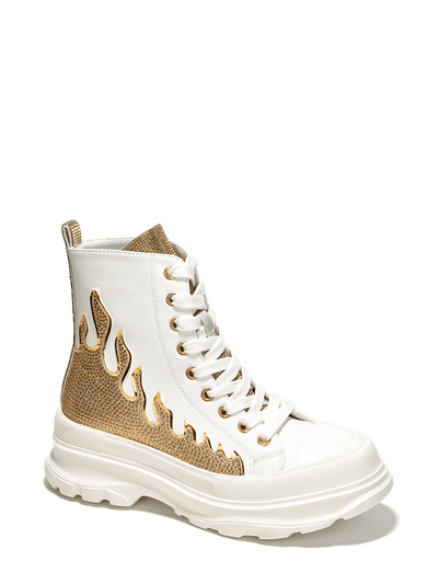 Fire Up Your Look with Cammie Rhinestone Flame High Top Lug Sneakers