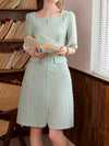 Mint Green: Solid Color Square Neck Button Front Dress