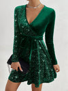 Chic Velvet Surplice Neck Dress with Belt - Perfect for Every Occasion