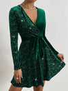 Chic Velvet Surplice Neck Dress with Belt - Perfect for Every Occasion