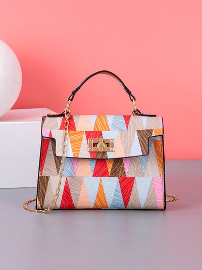 Multicolored Trendy Printed Chain Strap Small Square Crossbody Bag