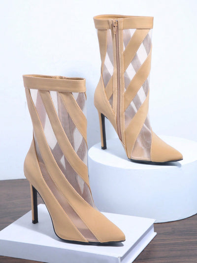 Sultry Statement: Mesh Panel Stiletto Heeled Boots