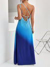 Sunset Serenade: Gradient Backless Single Shoulder Knot Long Dress