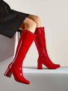 Stylish Solid Color Square Toe Chunky Knee-High Boots for Women