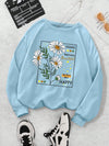 Cozy Floral Slogan Thermal-Lined Sweatshirt for Effortless Style