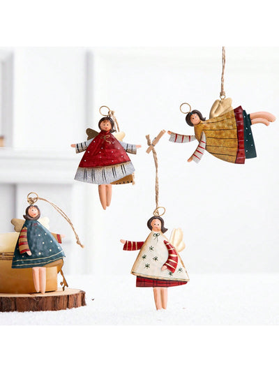 Charming Countryside Double-Sided Metal Christmas Tree Ornaments - Set of 4 Santa Claus Pendants