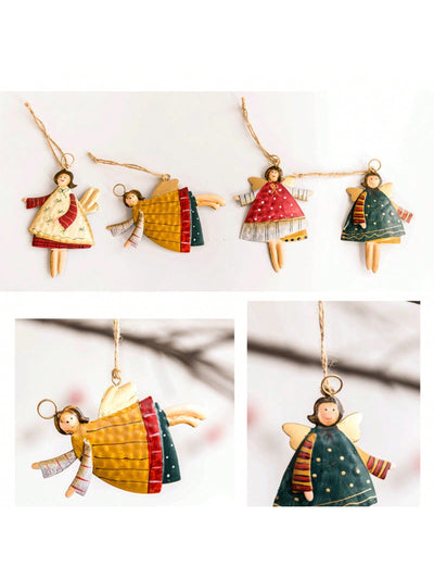 Charming Countryside Double-Sided Metal Christmas Tree Ornaments - Set of 4 Santa Claus Pendants