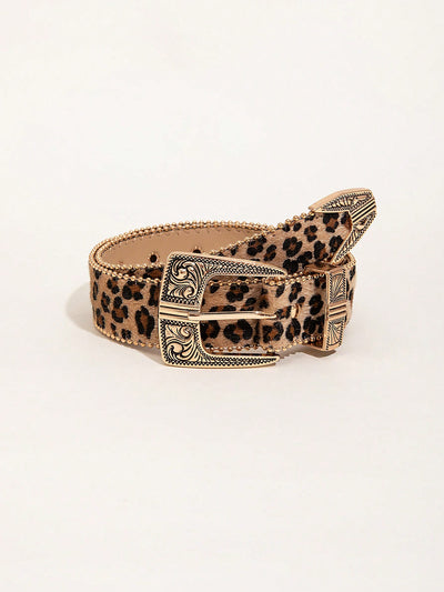 Chic Vintage Leopard Print PU Leather Waist Belt with Metal Buckle for Women