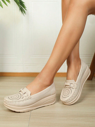 Chic and Comfy: Women's Hollow Breathable Slip-on Wedge Loafers