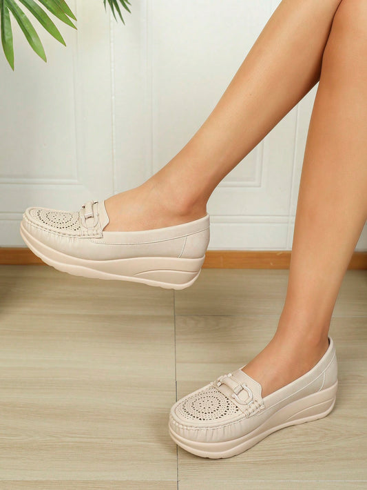 Chic and Comfy: Women's Hollow Breathable Slip-on Wedge Loafers