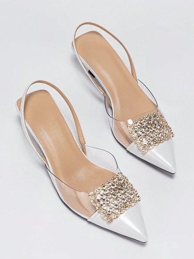 Elegant Rhinestone & Metal Buckle Stiletto Heels with Cat-Shaped Back Strap - Perfect for Parties & Dates