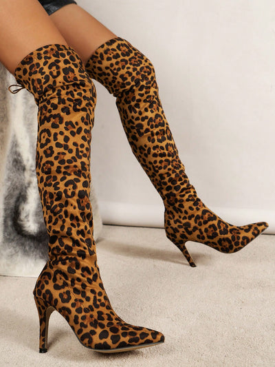 Leopard Chic: Stylish Knee-High Chunky Heel Boots for Women - Perfect for Autumn/Winter