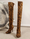 Leopard Chic: Stylish Knee-High Chunky Heel Boots for Women - Perfect for Autumn/Winter