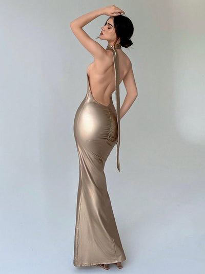 Women's Glossy Backless Prom Dress – Perfect for Valentine's Day and Special Events