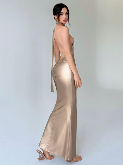 Women's Glossy Backless Prom Dress – Perfect for Valentine's Day and Special Events