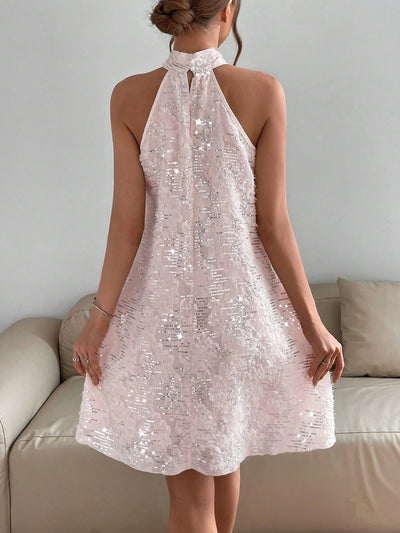 Stunning Solid Sequin Halter Dress: Embrace Unity in Style