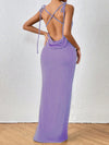 Strappy Elegance: Draped Crisscross Backless Knot Shoulder Cami Dress