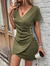 Chic and Classy: Button Detail Ruched Wrap Hem Dress