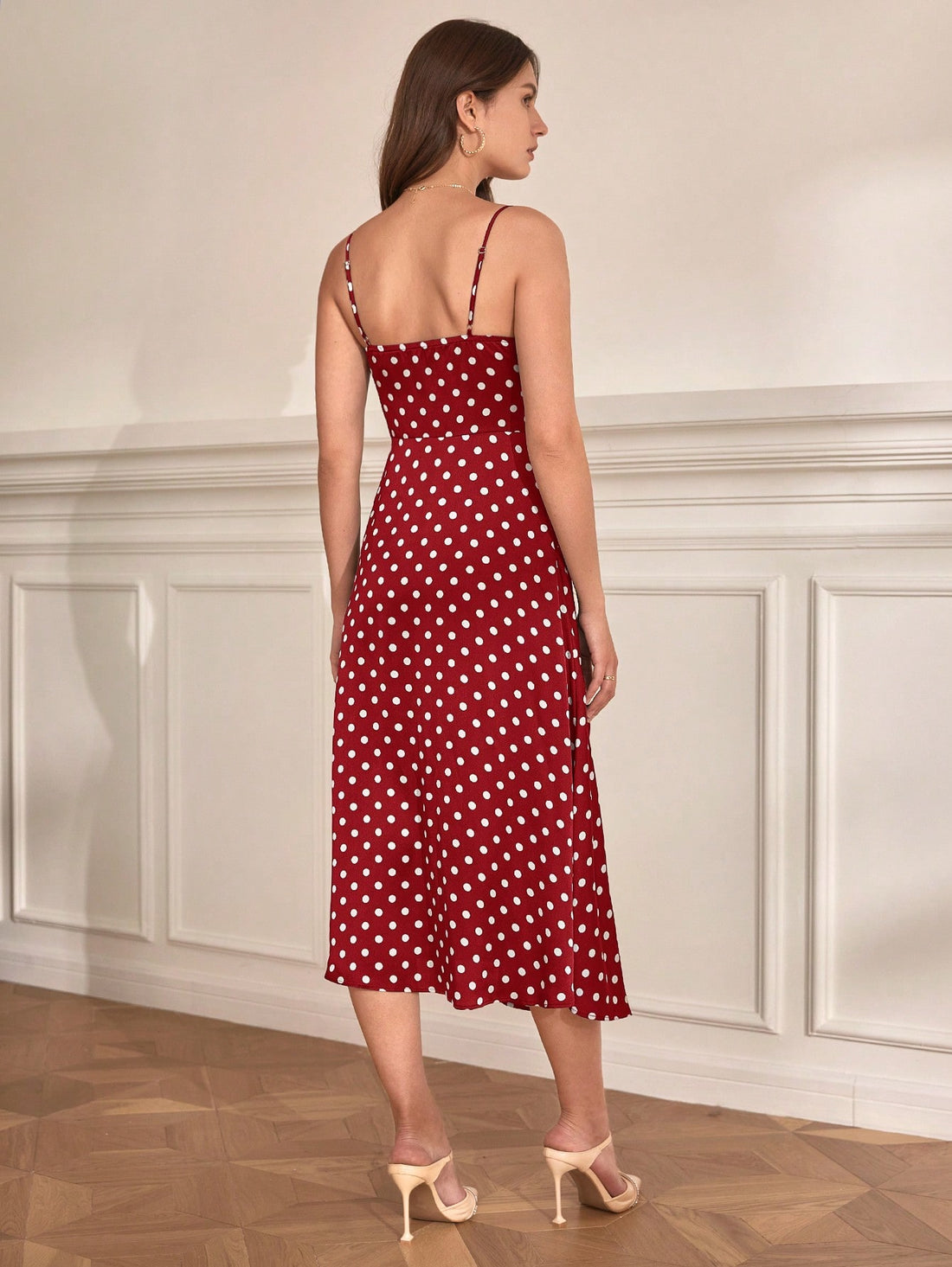 Elevate your style with our Chic Frenchy Polka Dot Tie-Front Cami Dress. This trendy dress features a thigh split, adding a touch of sophistication to your look. The tie-front design accentuates your figure, making you feel confident and fashionable. Perfect for any occasion.