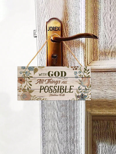 Slogan "With God All Things Are Possible" Wooden Hanging Wall Sign - Home Decor Plaque