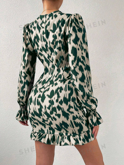 Feminine Flounce: Allover Print Bodycon Dress