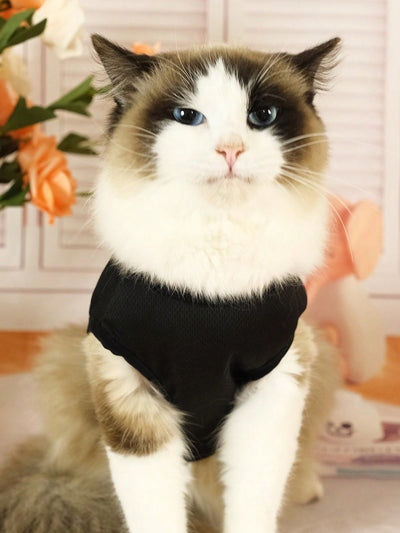 Adorable Thin Cat and Dog Printed Black Vest for Stylish Pet Wear